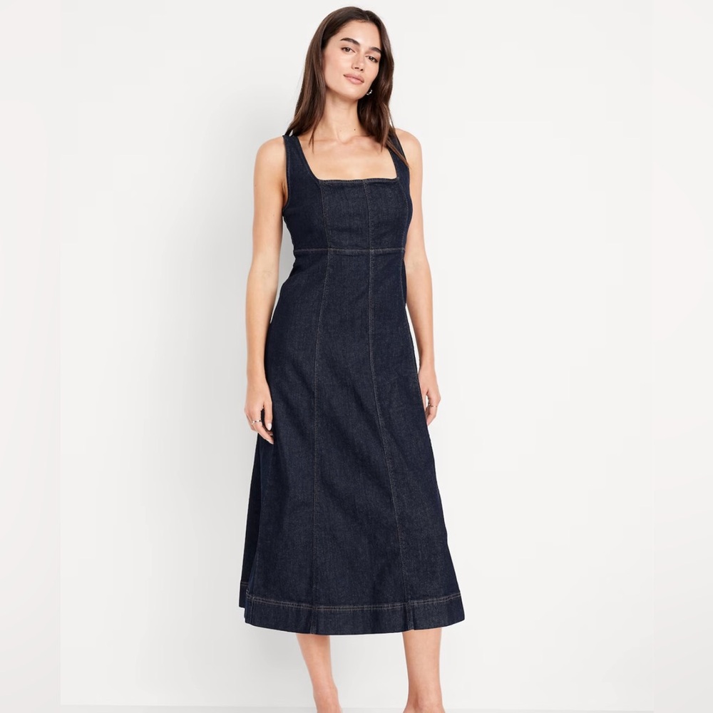 Fit & Flare Sleeveless Denim Midi Dress - size Large